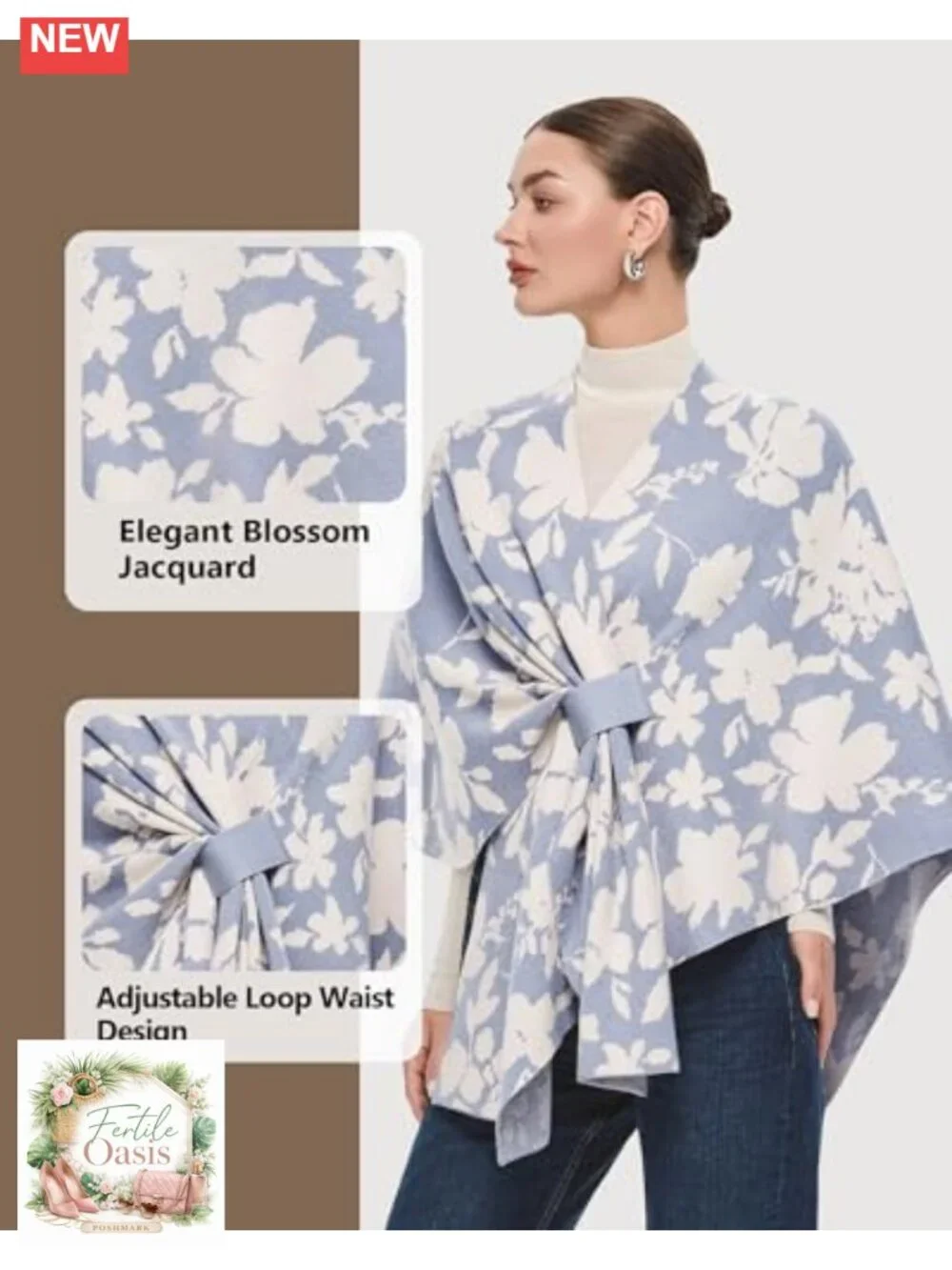 Elegant Open Front Poncho Shawl Wrap Cardigan Soft Double Knit Sweater